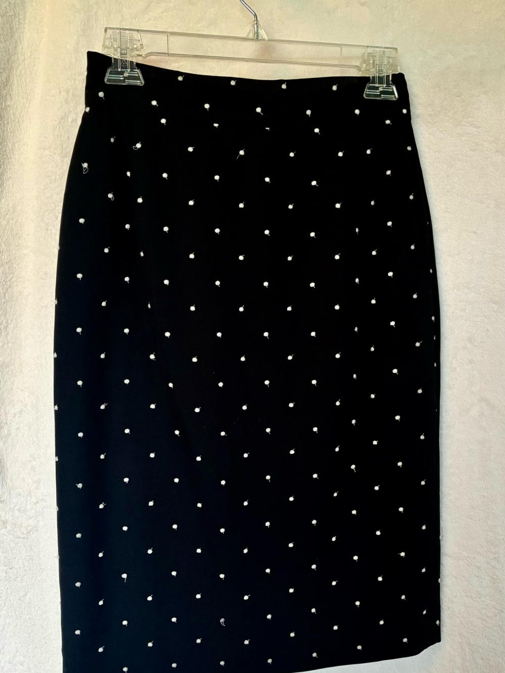 Mondi Black Pencil Skirt with White Dot Embroidery